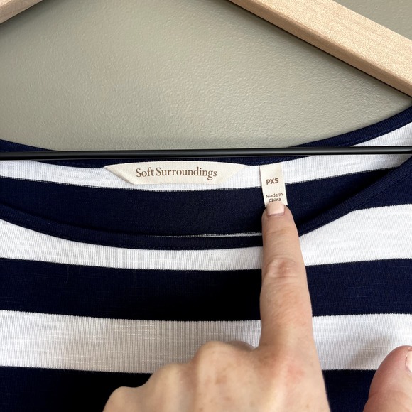 Soft Surroundings Adrift Top Striped Tee Tie Sleeve Blue White Size XSP Nautical - Picture 9 of 16